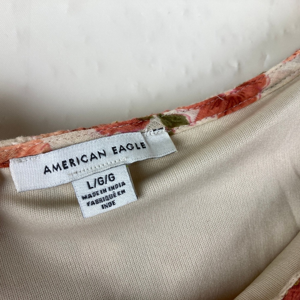 American Eagle Floral Mini Dress Sz L Babydoll Boho Cottagecore Festival - Picture 5 of 7